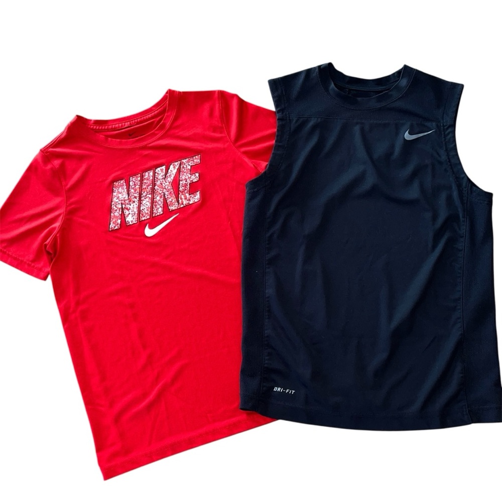 Nike Boys Dri-Fit Athletic Tee Bundle Size M Red Camo Swoosh Black Sleeveless